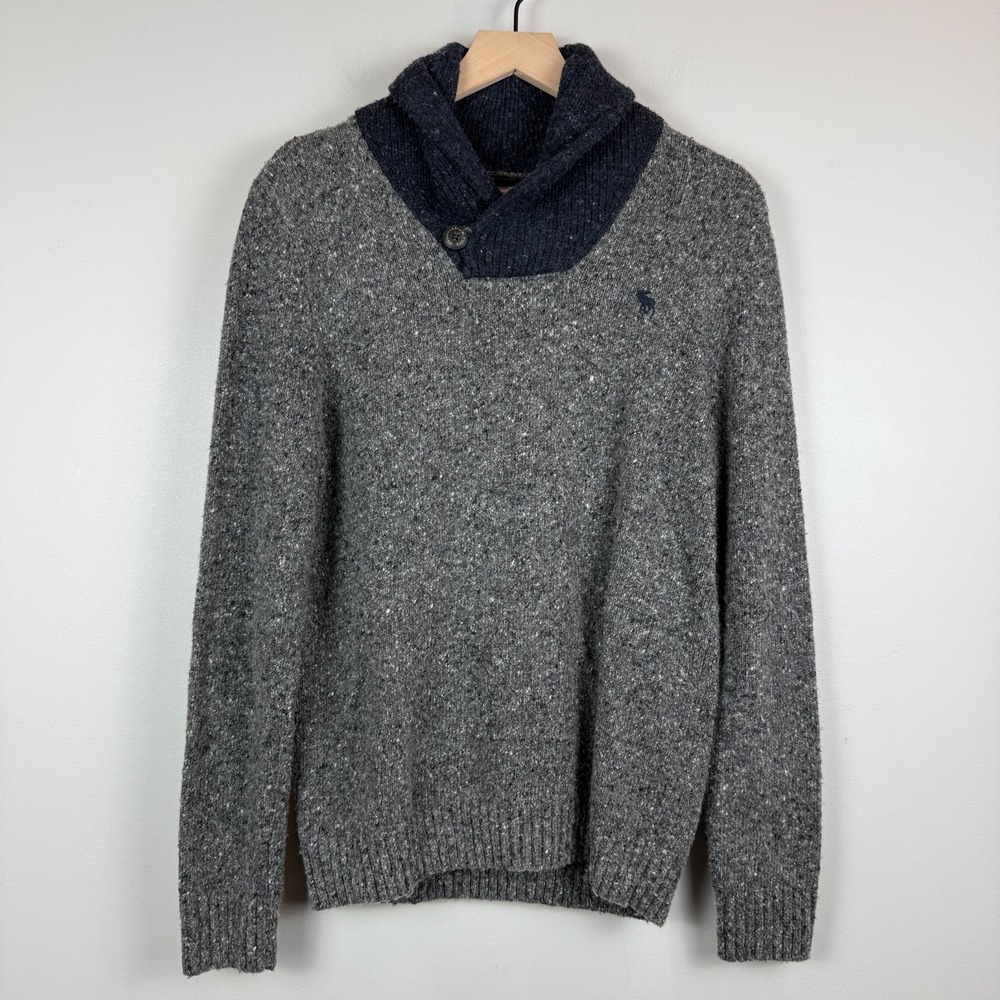 Abercrombie & Fitch Shawl Collar Sweater‎ Men S Gray Knit Wool Nordic Pullover